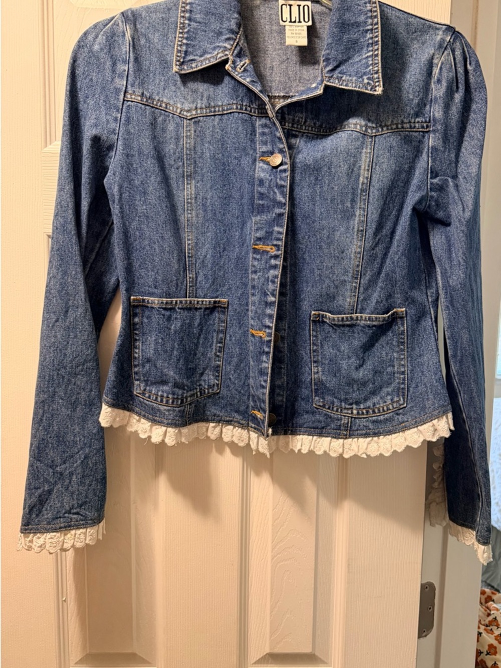 Clio Denim Jacket with White Lace Trim